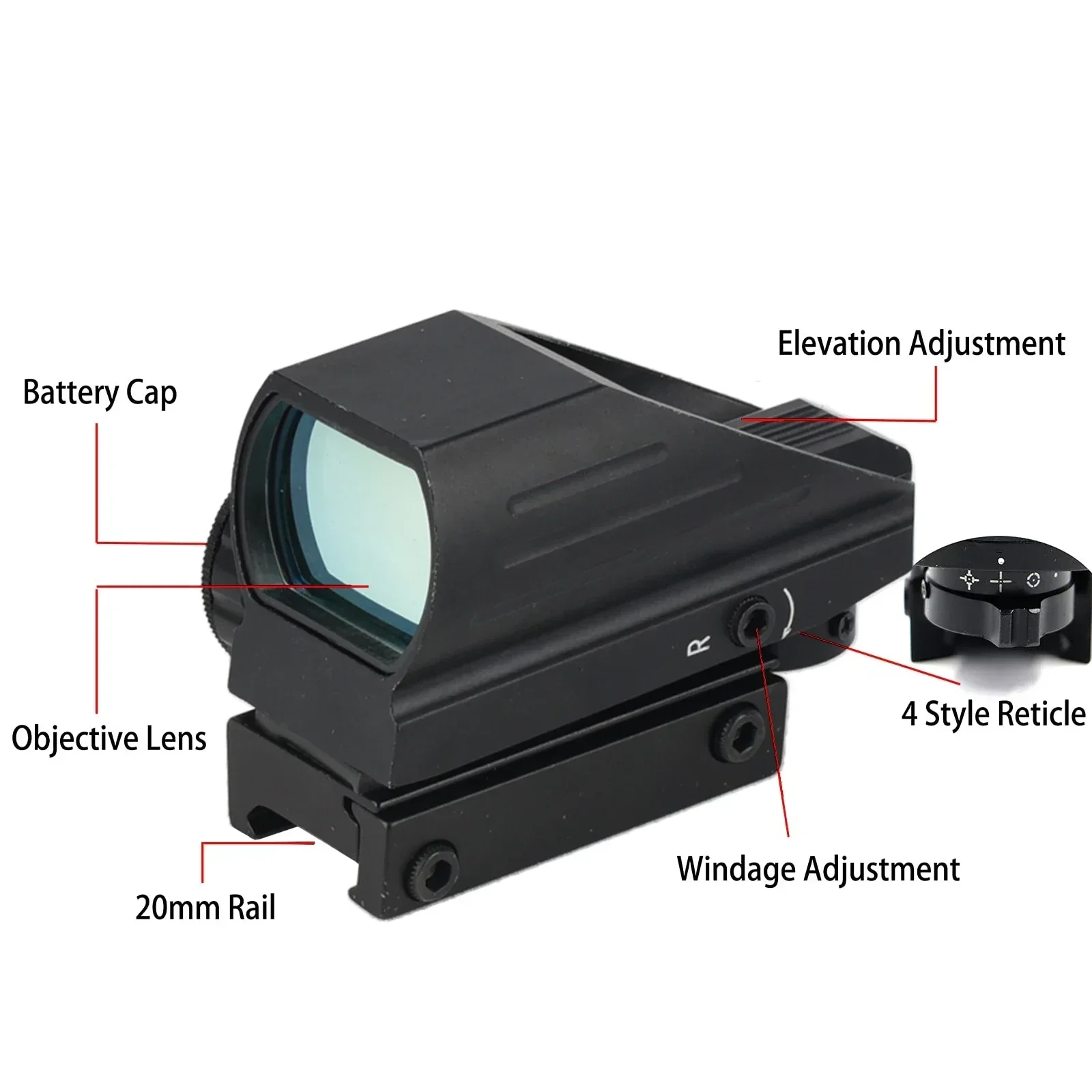 Imagem -03 - Tactical Reflex Sight Optics Hunting Rifle Scope Rail Mount Acessório ak Ponto Vermelho e Verde Hd103 11 mm 20 mm