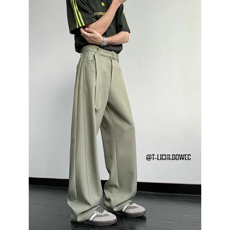 

Beige Suit Pants Men Fashion Society Mens Black Dress Pants Korean Loose Wide Leg Pants Mens Office Formal Trousers Large Size