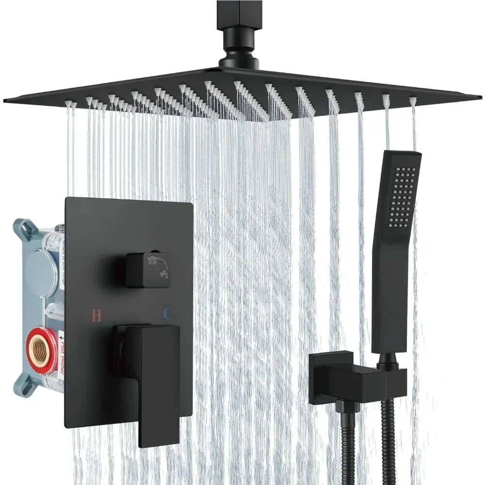 

Ceiling Mount Shower System, 10 Inch Rain Shower Head with Handheld Spray High Pressure Shower Faucet Set Rough-in Valve