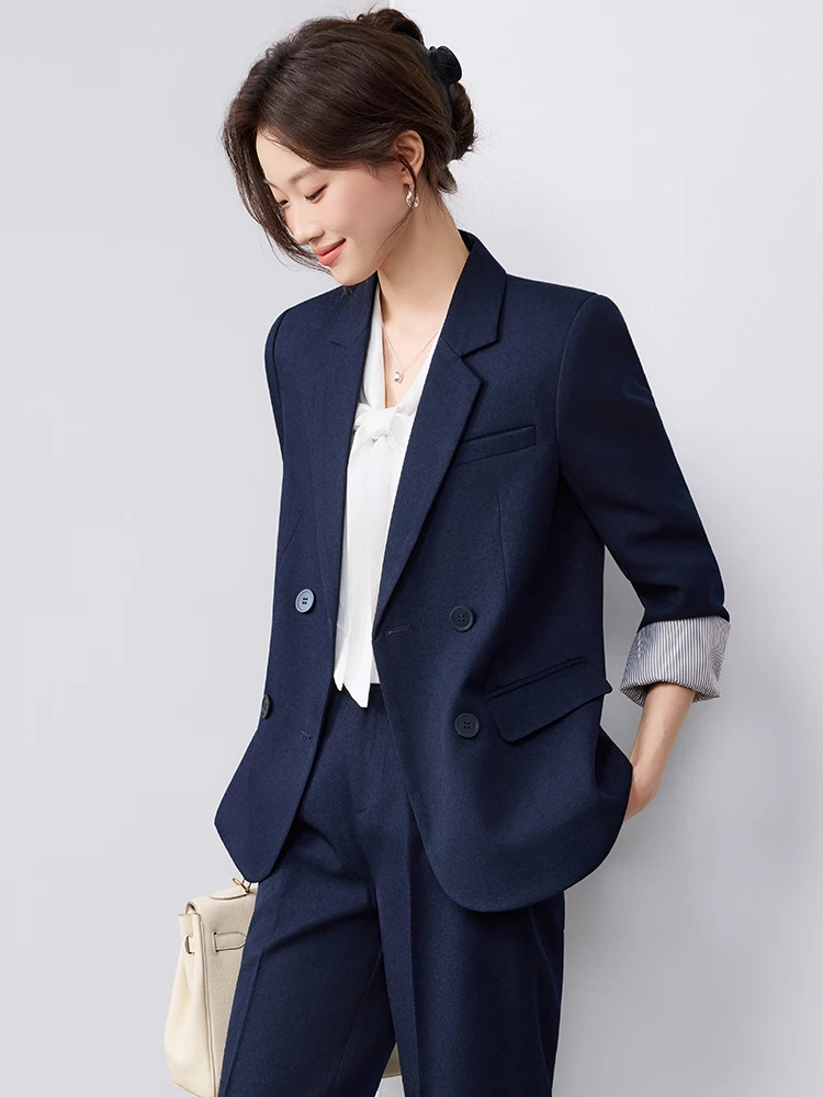 Gray Suit Jacket Women's Autumn New Casual Elegance Light Workplace Commute Formal Professional West Set Polyester Fiber