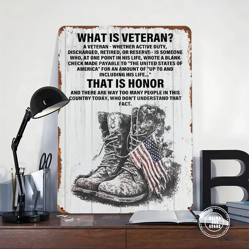 Veteran Honor Boots and American Flag Poster Customized Vintage Metal Signs Wall Art Retro Tin Plaque for Home Decoration Gaming