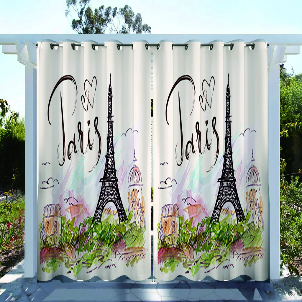 

1 pc, Eiffel Tower Paris City Printed Waterproof Curtains for SunProtection and Decoration in Living Room, Bedroom, andKitchen