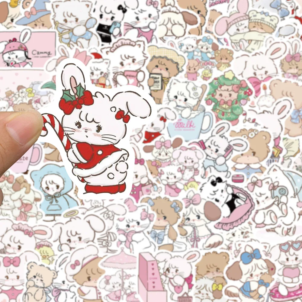 60Pcs mikko illustrations Sticker Pack Cute Rabbit Bear Hand Tent Sticker Decoration Mobile Phone Computer Water Cup Sticker