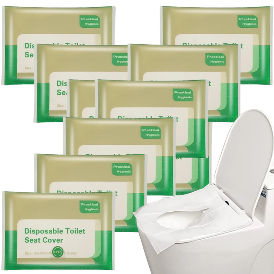 10Pack (100pcs) Disposable Water-Soluble Toilet Seat Covers, Individually Wrapped Sanitary Pads Travel Bathroom Hygiene Supplies