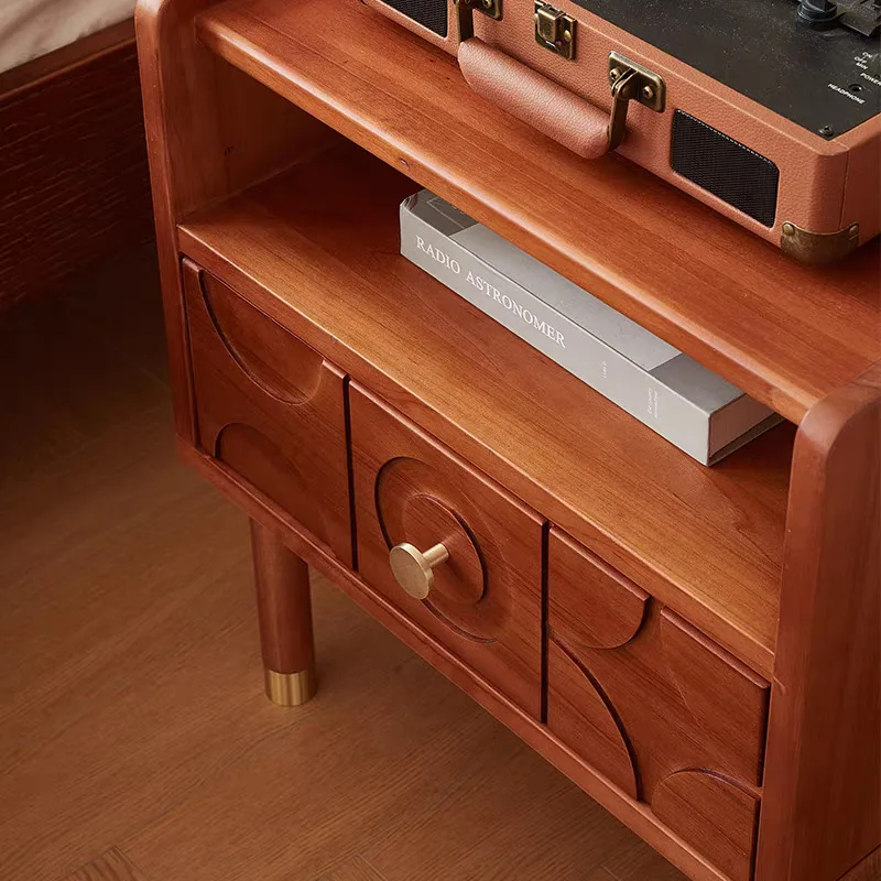 Solid wood carving flower drawer cabinet Bedside table Antique retro sofa side Storage Locker Bedside