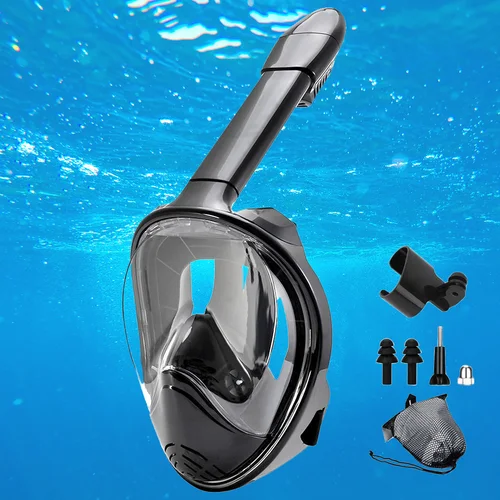 Máscara de snorkel de cara completa con soporte de cámara desmontable, máscara de snorkel para natación y buceo, visión amplia, antiniebla, antifugas para adultos y jóvenes