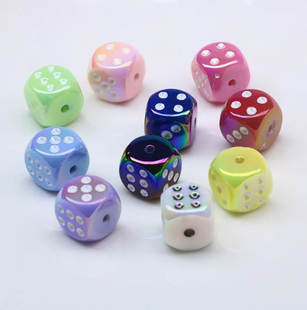 10pcs Colorful AB Dice Acrylic Beads Transparent Round Corners High Quality Dice Beads for Jewelry Making DIY Handicrafts