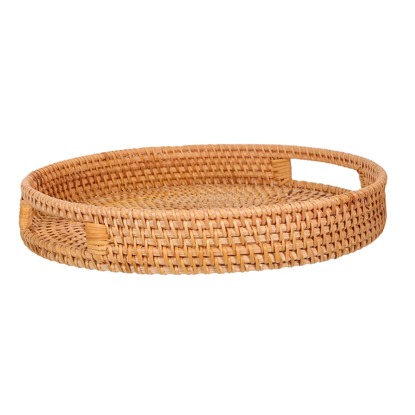 

12-Inch Round Rattan Serving Tray Natural Woven Fruit Basket For Kitchen Snacks Bread Drinks Home Decor Gathering Picnic Use