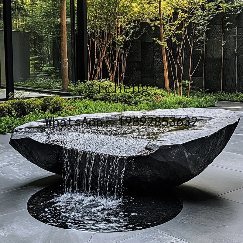 

FZ Black Mountain stone water bowl basin courtyard Chinese fountain stone carving water fountain garden water feature