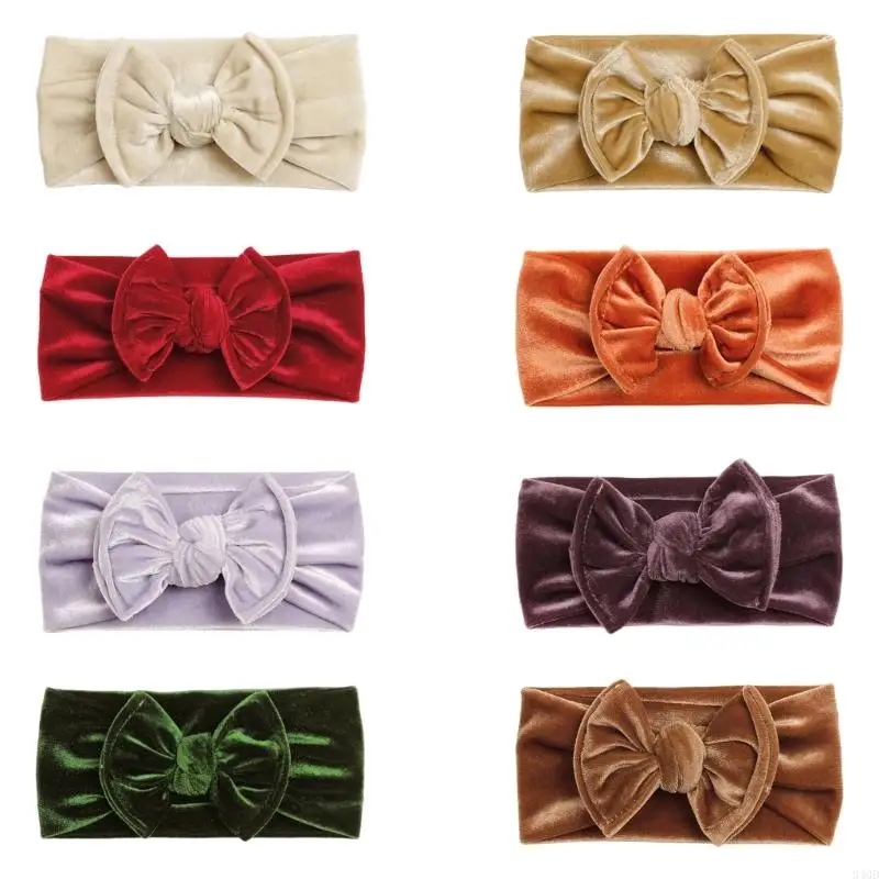 

340D Velvets Bows Girl Hairband Elastic Soft Baby Headband Children Turban Headwear