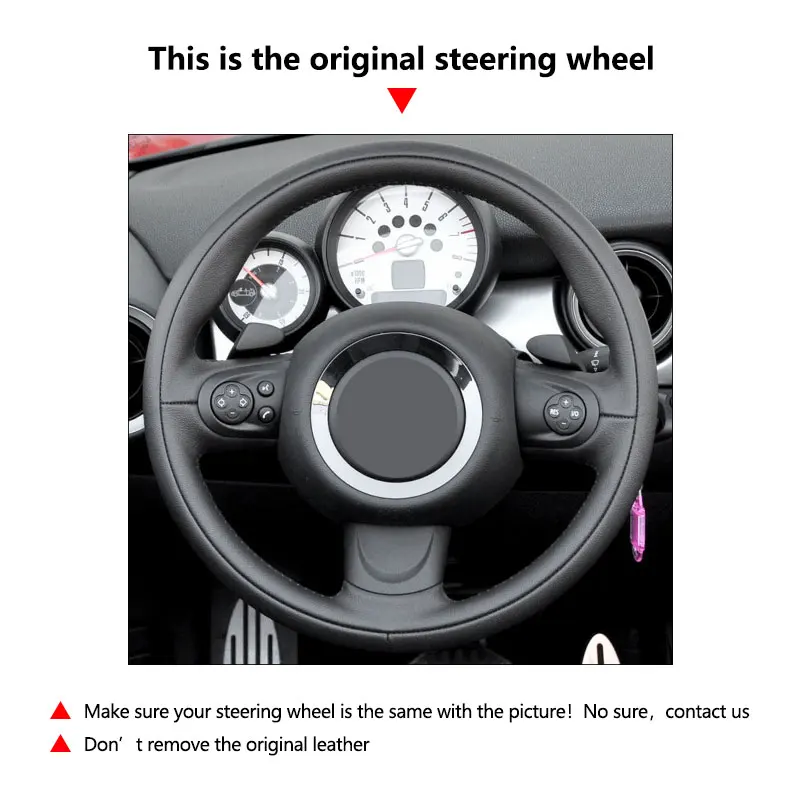 Für BMW Mini R56 R57 Fließheck Clubvan Cabrio Coupe 3-Speichen Hand Zöpfe Auto Zubehör Lenkrad Leder Abdeckung Trim – Detail 1