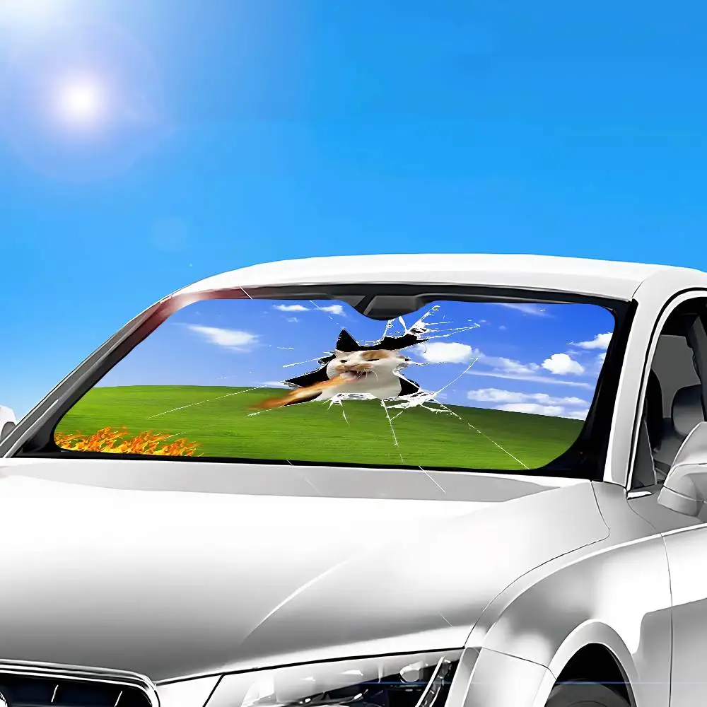 Funny Cat Meme Stylish And Trendy Windshield Sunshade, Car Windshield Cover, Car Sunshade Curtain, Car Sun Protection Cover view 3
