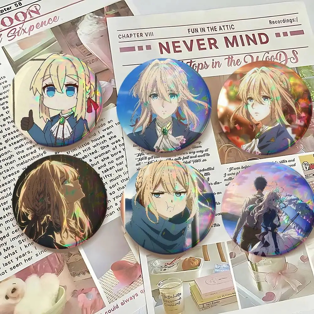 V-Violet Evergarden For Badge Custom Laser Hologram Enamel Pin Badge Metal Lapel Brooch For Clothes Bag Accessory Gift