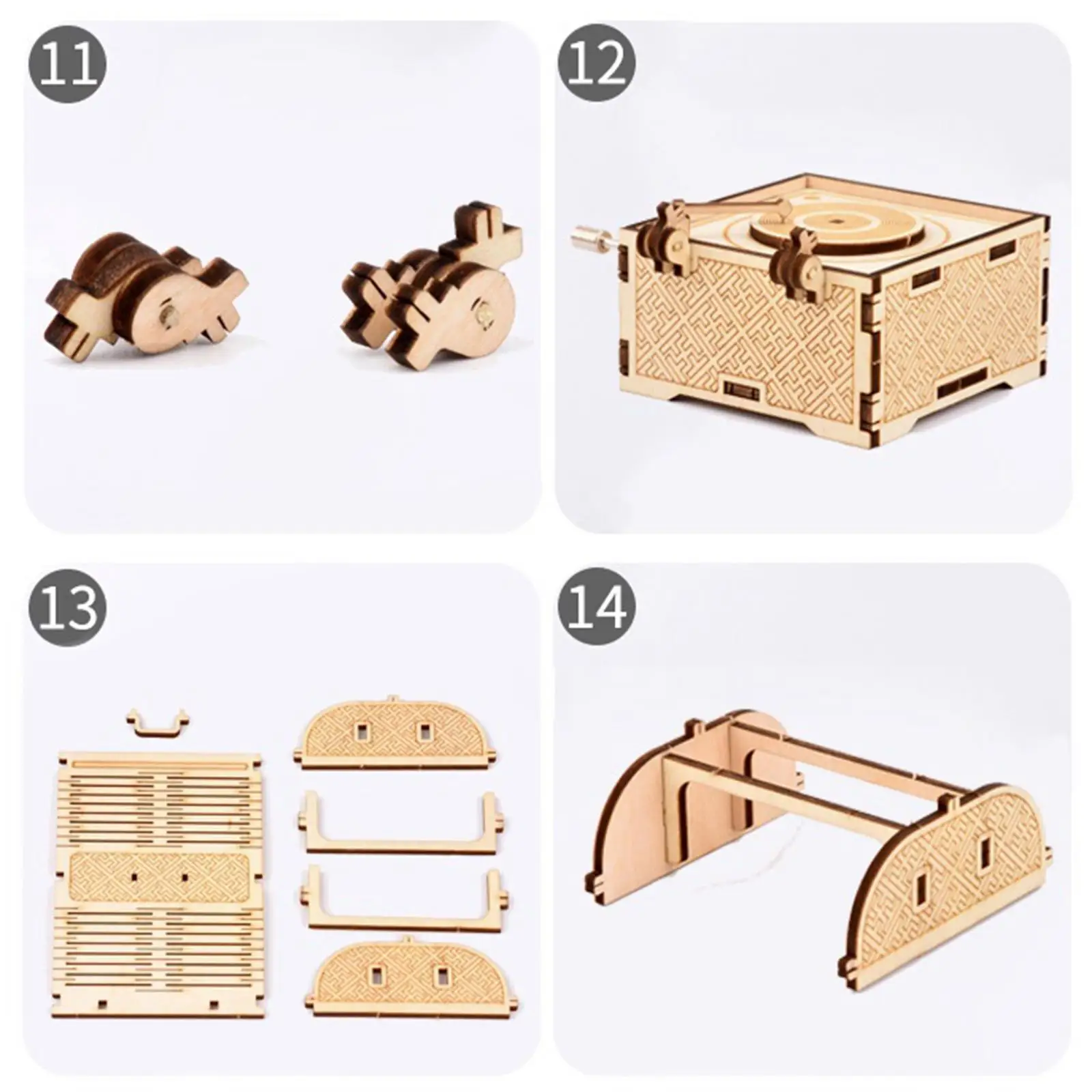 DIY Wooden Music Box Kit Hand Crank Musical Mechanism 3D Wooden Treasure Chest