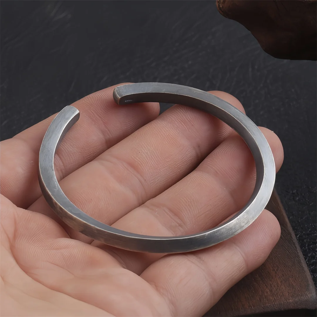 BOCAI Real S925 Sterling Silver Bangles for Men Women Antique Retro Mobius Strip Bracelets Fashion Punk Fine Choice Jewelry