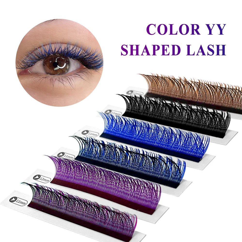 Lakanaku Colored Lashes Y Shape Two Tips Colorful Premium YY Design Fluffy 2D Pre-made Individual Synthetic Lashes