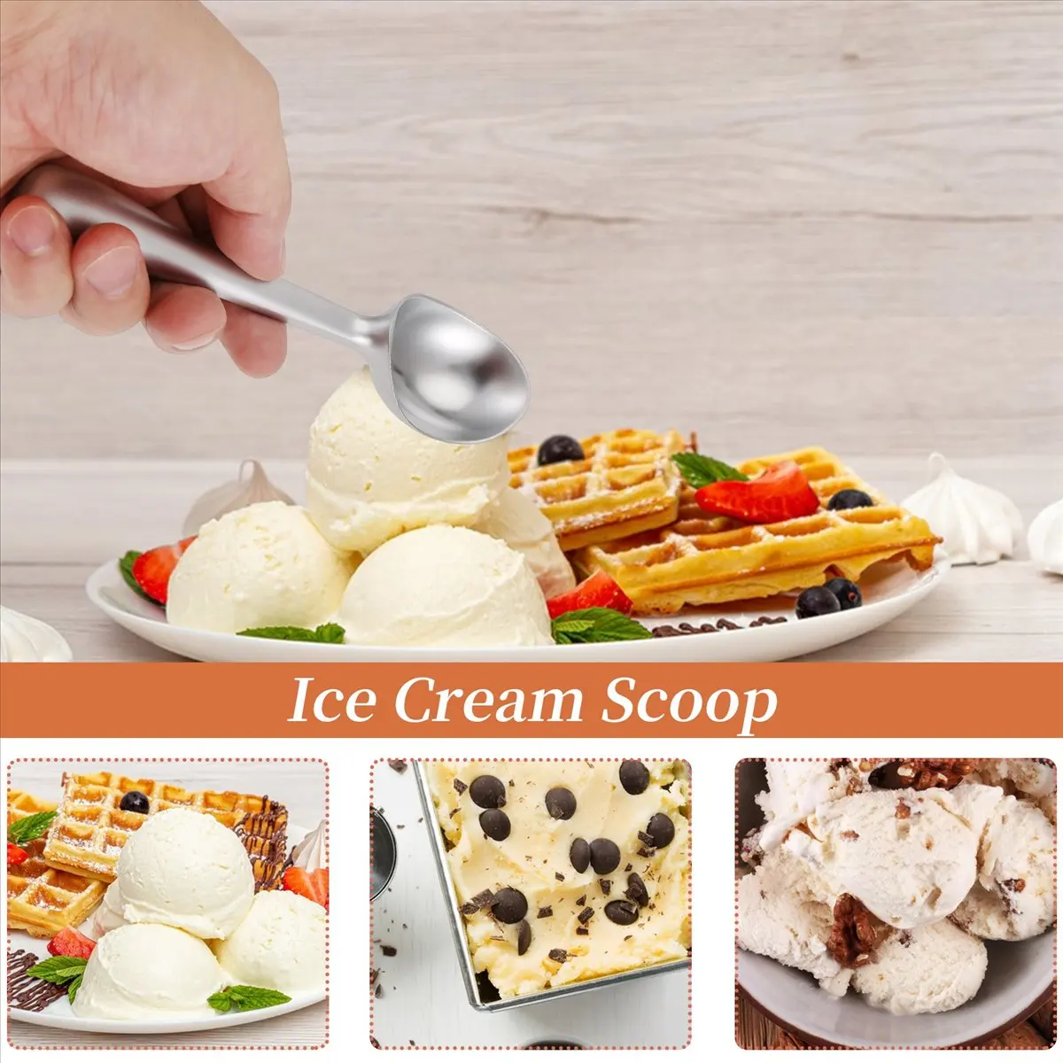 【Ice Cream Scoop】 Ice Cream Scooper Kitchen & Dinning Solid Ice Cream Scoop, Kitchen Scooper With Non-Slip Rubber Grip, Scooping