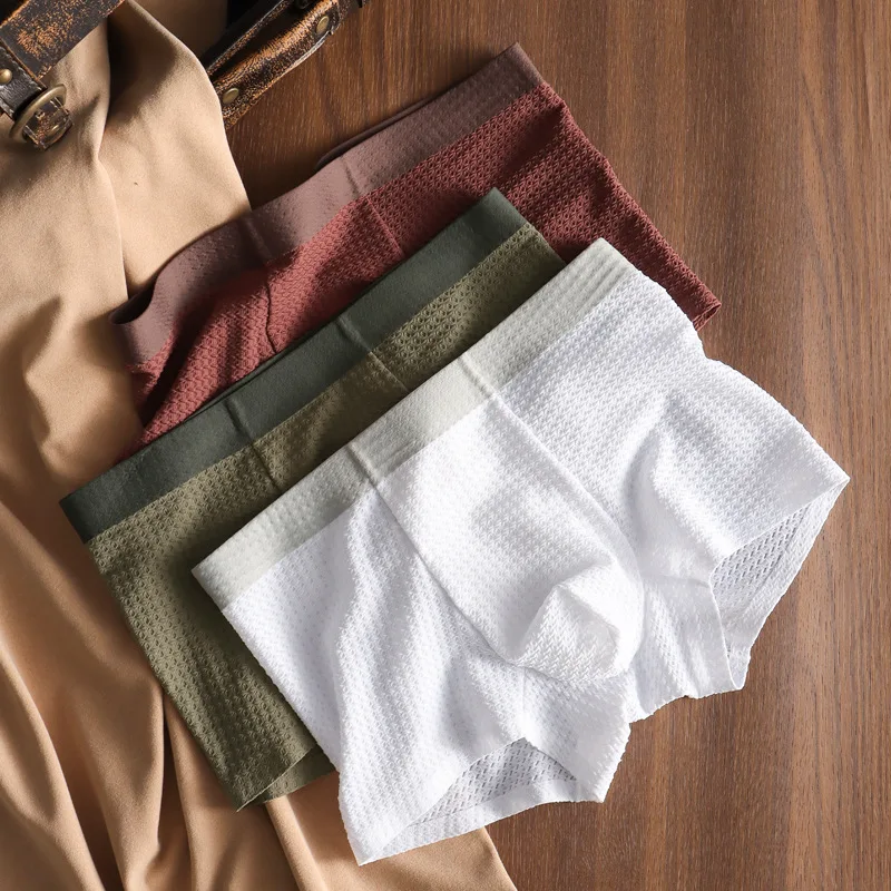 3 Pcs Summer Ice Silk Mens Boxers Underwear Underpants Sexy Breathable Elastic Short Paties Gay Hombres Boxershorts