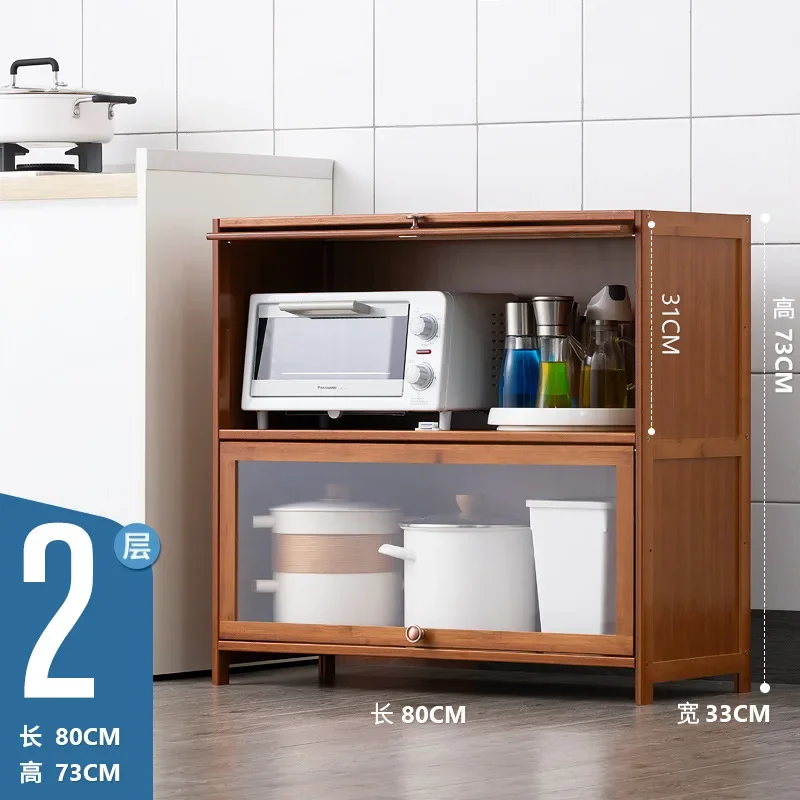 Kitchen supplies, microwave oven, storage rack, landing area, door, pot, bowl, dish, seasoning, solid wood cabinet, bookshelf