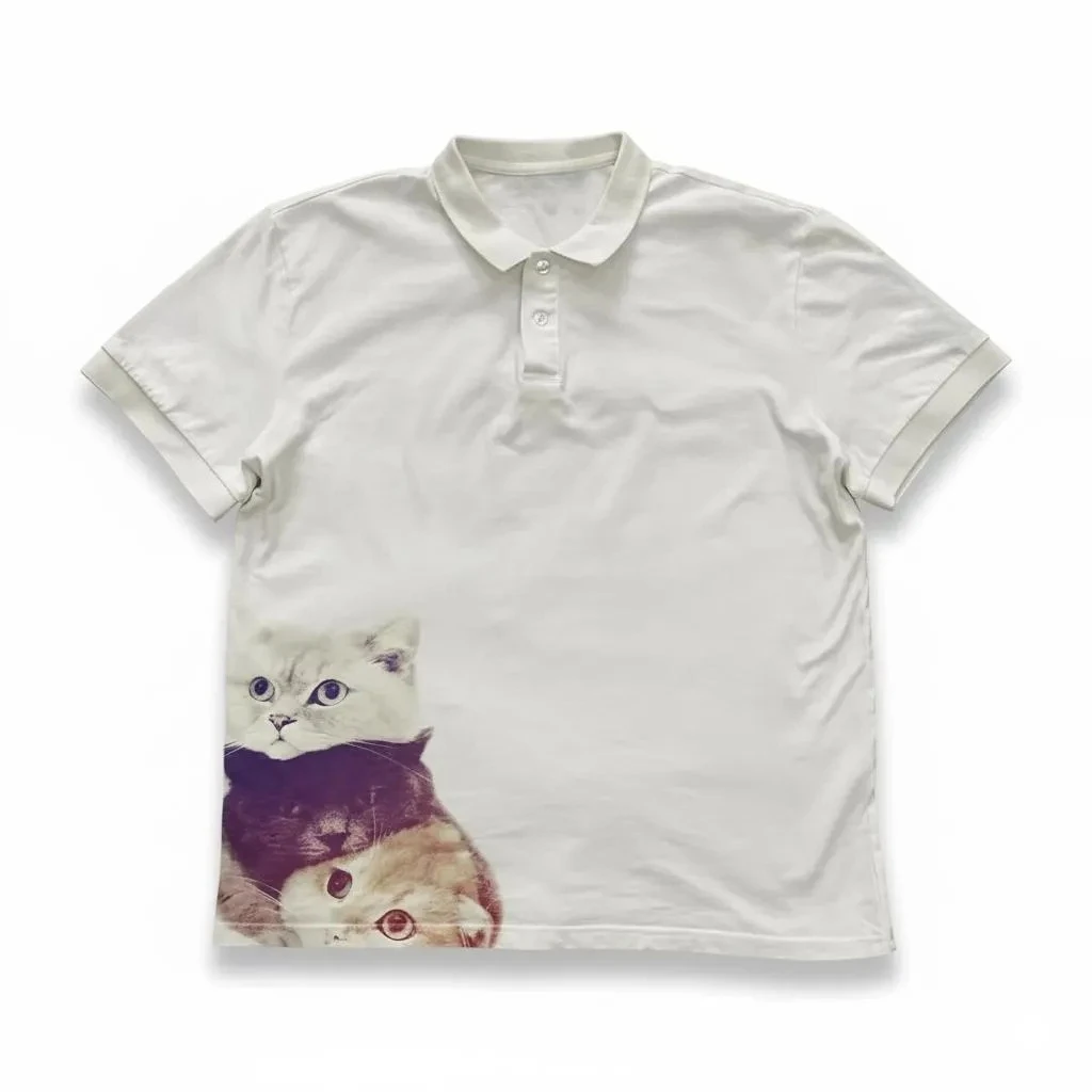 Herren Sommer Retro Amerikanischer Stil Trendiges Kurzarm-Poloshirt mit Katzengrafik-Druck Dunkler Street-Style Outfit