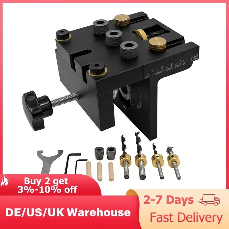 3 in 1 Doweling Jig Kit Pocket Hole Jig Drilling Guide Locator For Furniture Connecting Hole Puncher Tool For Woodworking