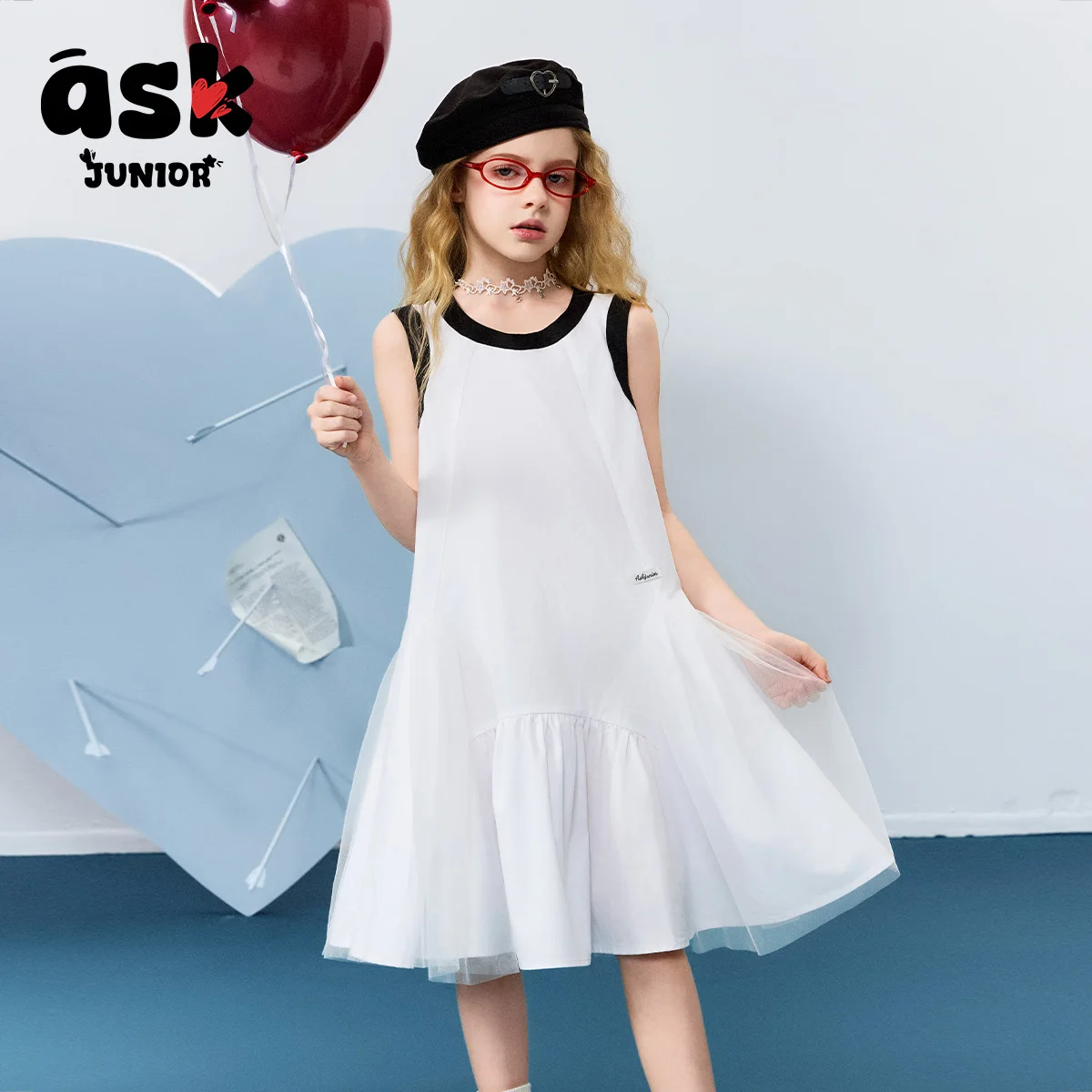 فستان بدون أكمام بحافة ألوان متباينة للفتيات الصغيرات الصغار في الصيف والرياح البسيطة #1