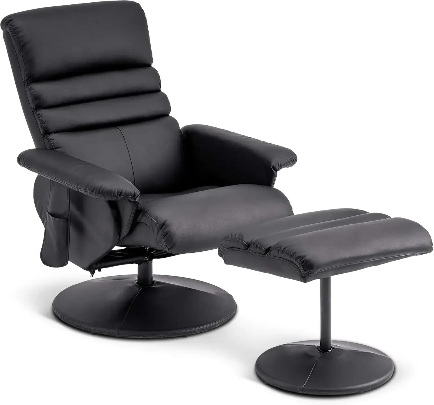Reclining Chair with Massage, Recliner with Ottoman, 360 Swivel Living Room Chair Faux Leather 7902