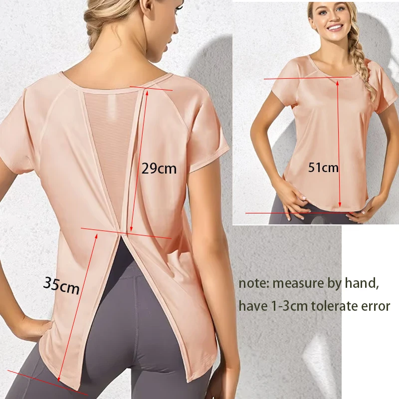 Aiithuug Yoga Short Sleeve Blouse Mesh Breathable Back Sexy Back Cool Feeling Quick Dry Slit Back Slash Workout Shirt Gym