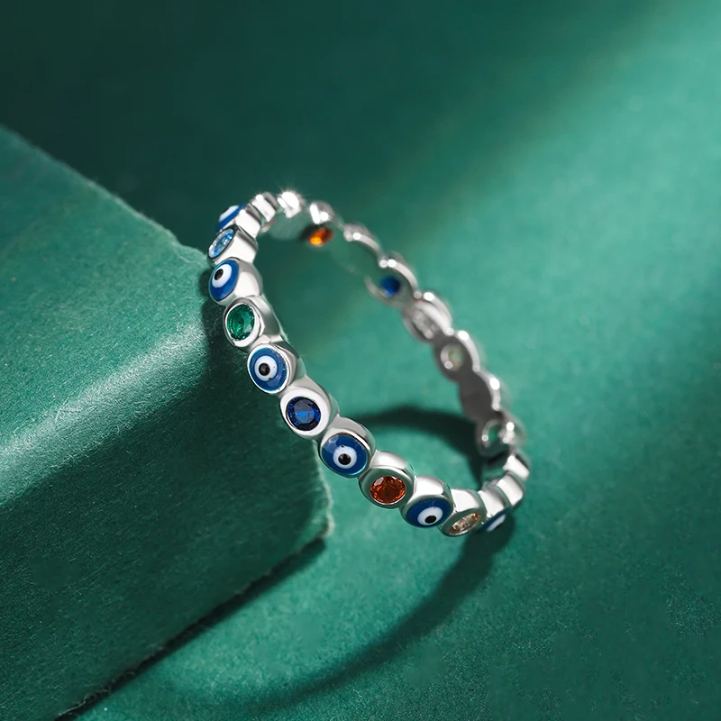 NEW Creative Rainbow Devil's Eye Emerald Orange Couple Ring For Women Original Sterling Silver Valentine's Day Gift Jewelry image 5
