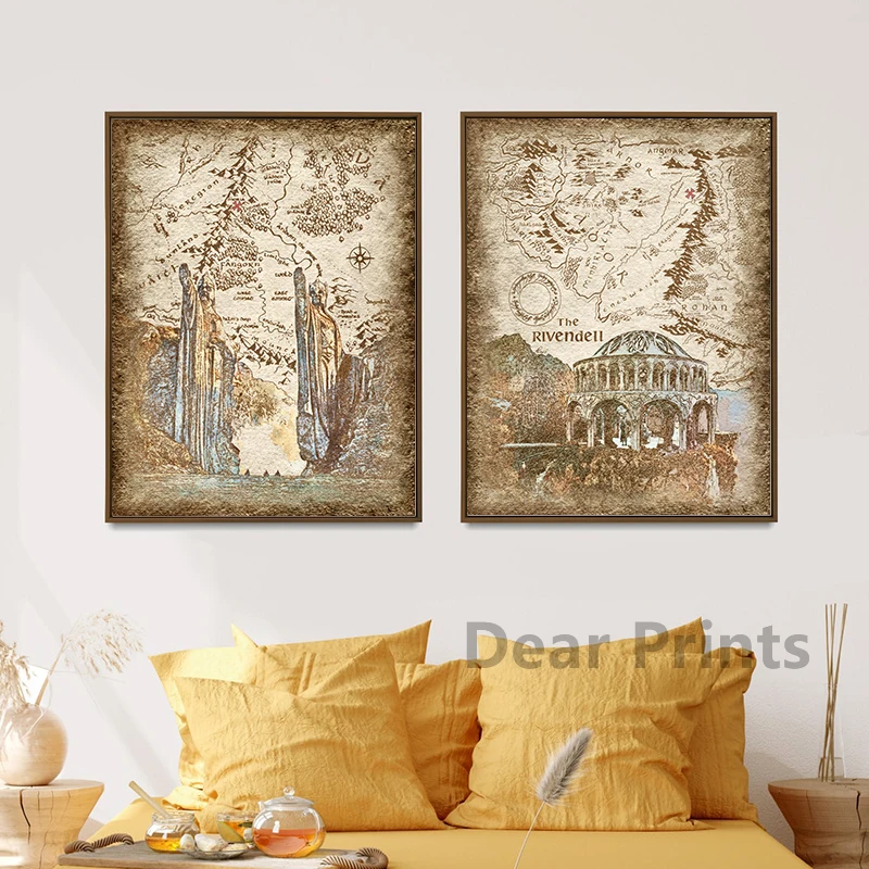أدب خيالي Tolkien إقتباس فن طباعة ملصق قديم ريفي منزل من The Shire خريطة حائط لوح رسم صورة زخرفة #4