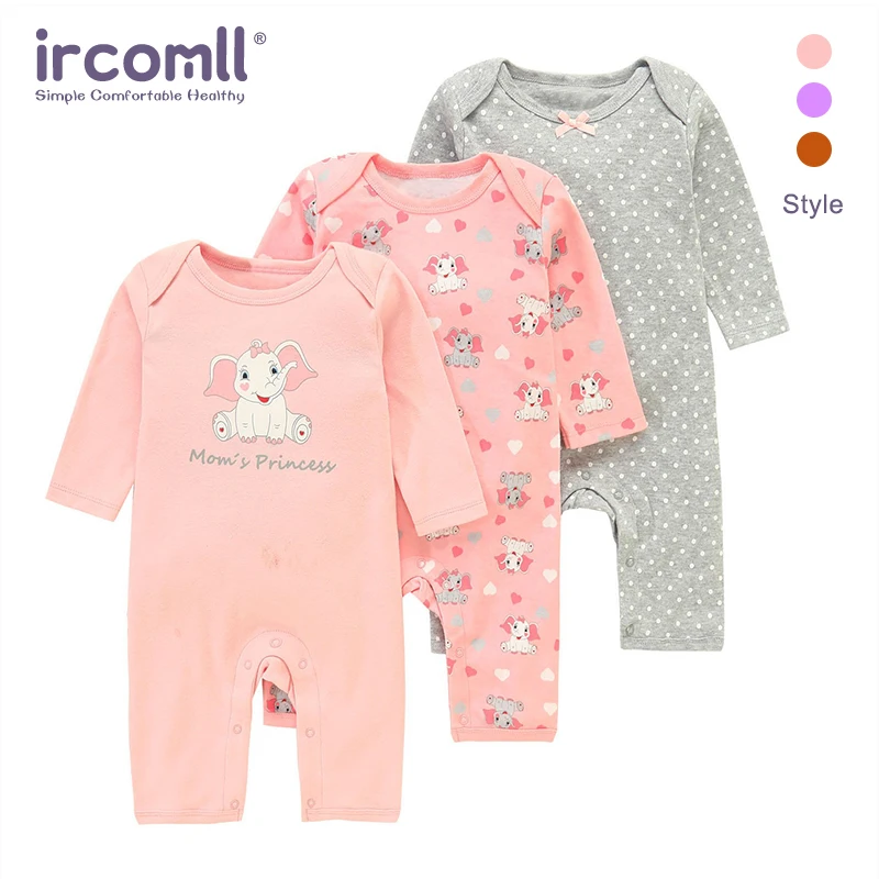 Ircomll Baby Boy Girl 3 Pack Rompers Long Sleeve Romper Cotton Coveralls Cartoon Stripe Polka Dot Comfortable Jumpsuits Clothes