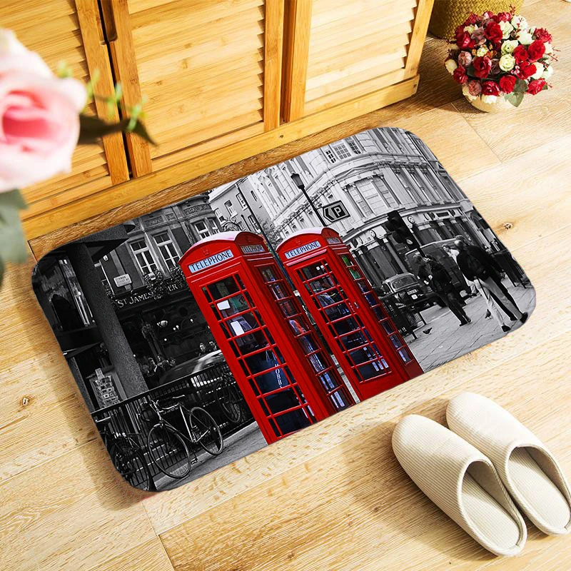 

Retro London cellphone box 40x60cm outdoor entrance doormat small area rug for bedroom kitchen hallway doormat antislip door mat