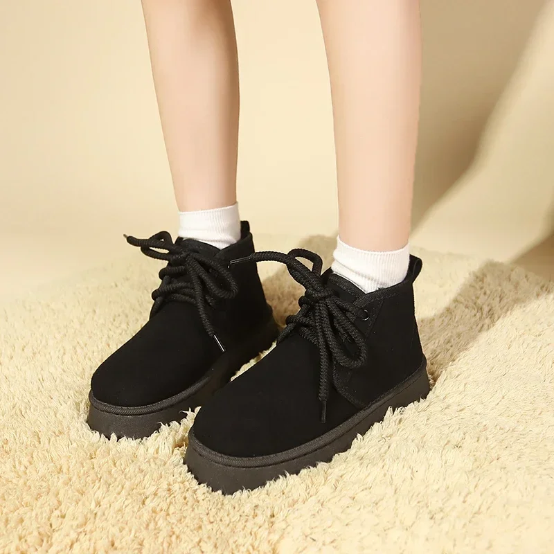 Warm Comfortable and Lightweight Cross-strap Snow Boots Winter New Elegant Suede Round-toe Platform Sole Women's Boots