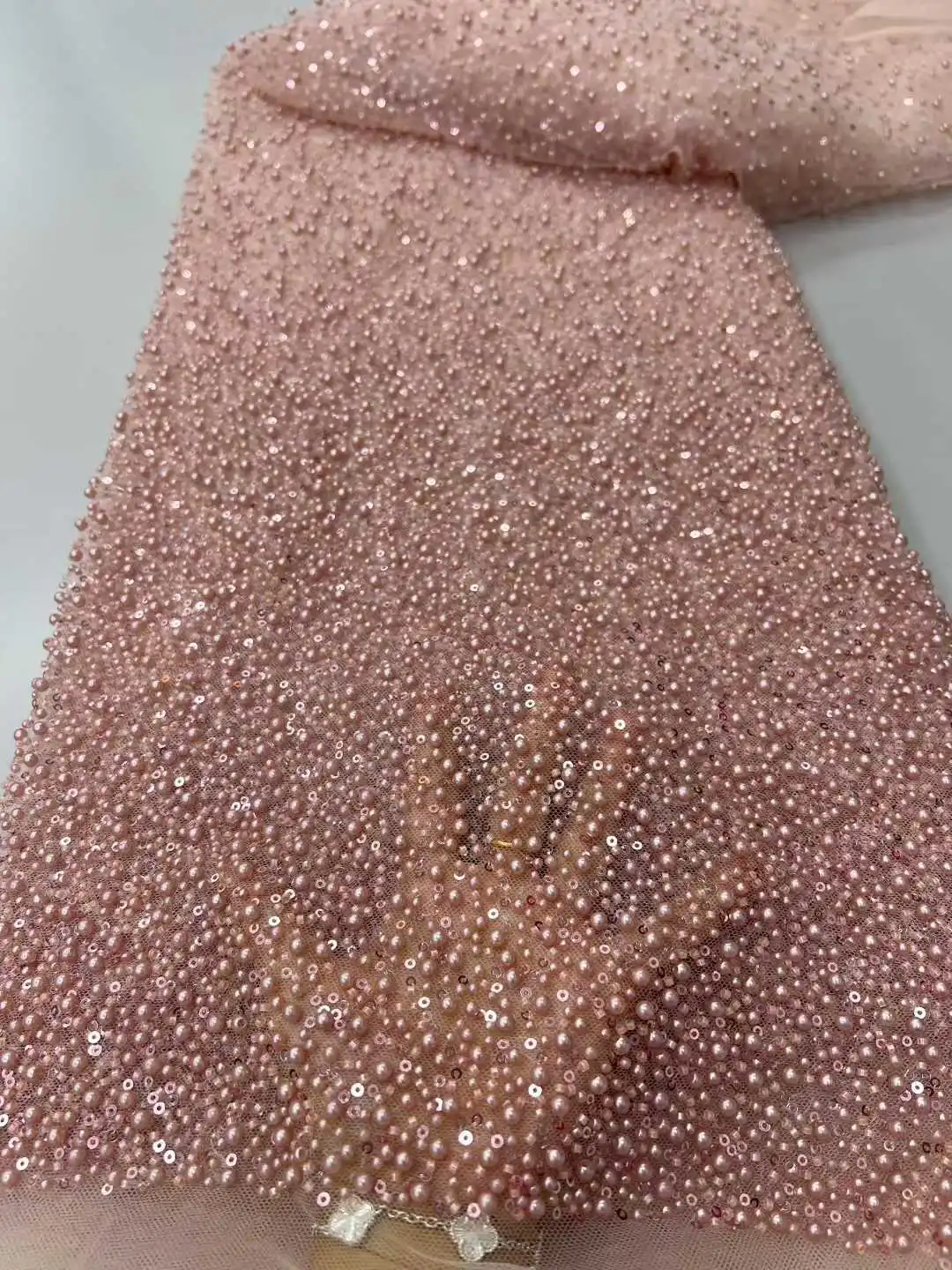 2026 African Groom Lace Fabric High Quality Lace Sequins Pearl Embroidery French Beaded Tulle Laces For Wedding Dresses Sewing