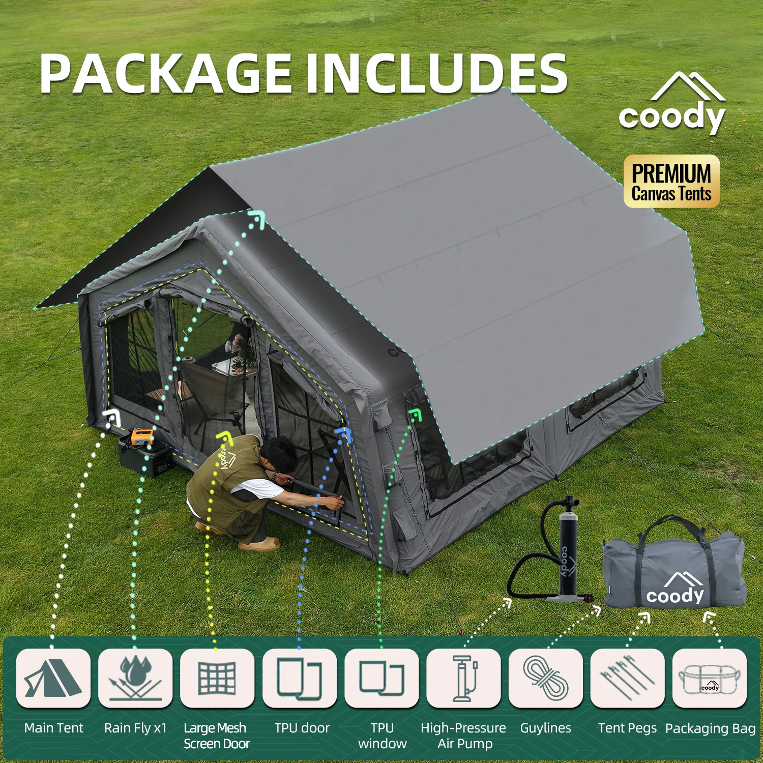เต็นท์ลม Coody 13.6 สีเทา ดีไซ - Outdoor Camping And Glamping บทวิจารณ์และราคา