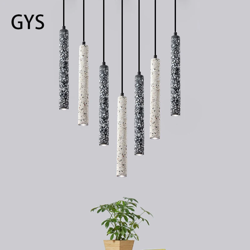 Led Hanglamp Nordic Industrial Geomantic Terrazzo Kroonluchter Creatief Restaurant Coffeeshop Lange Cement Hanglamp