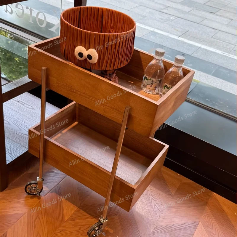 Mid-Century Stainless Steel Rolling Cart Mobile 2-Tier Serving Tray for Sofa Kitchen Utility Cart Portable End Table with Wheels