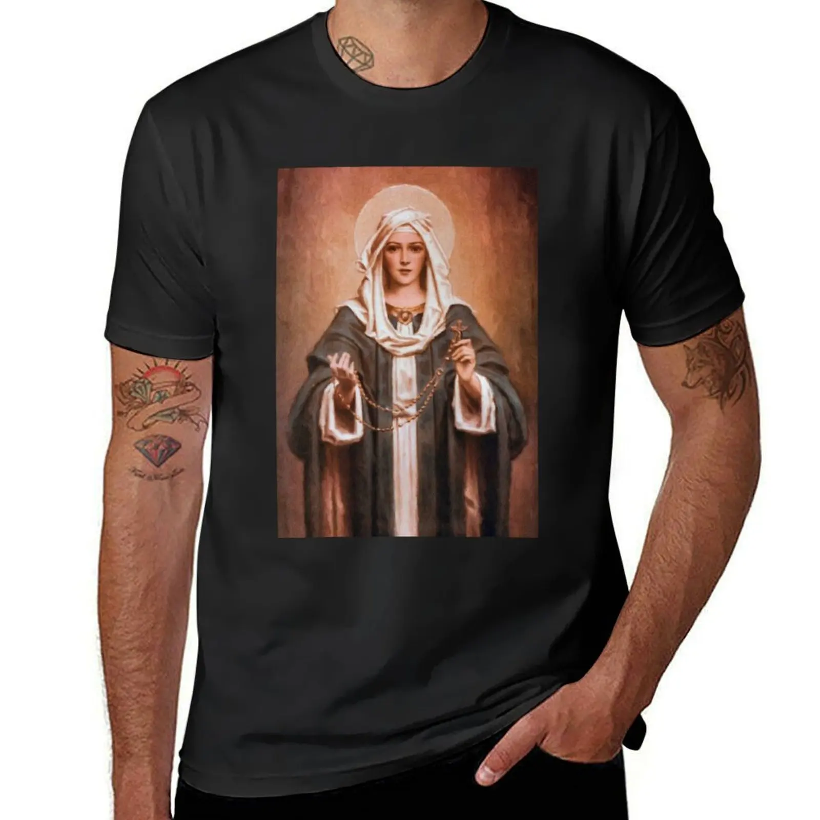 Our Lady of the Rosary Poster T-Shirt sweat plus sizes mens vintage t shirts