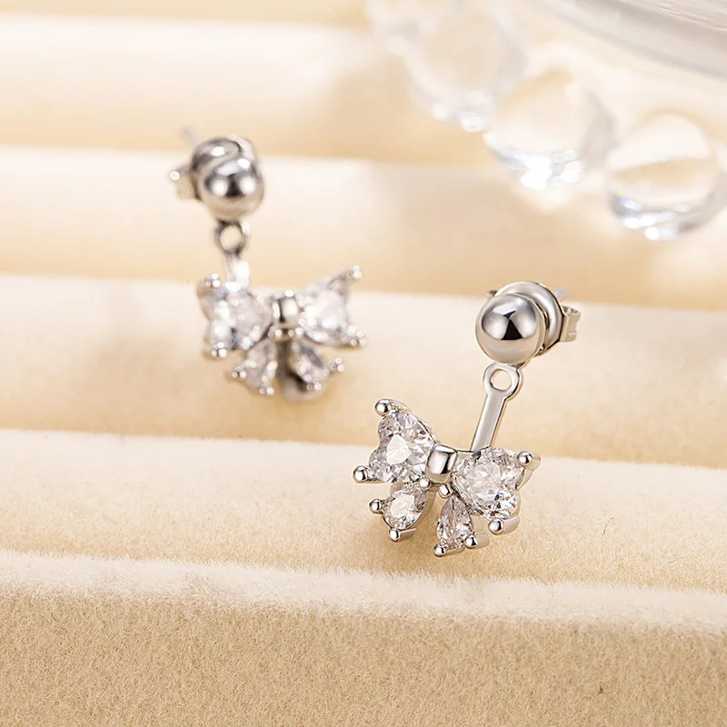 Новые задние висячие серьги с бантом из циркона для женщин, изысканные милые универсальные серьги, высококачественные серебряные серьги 925, ювелирные изделия для ушей KOFSAC