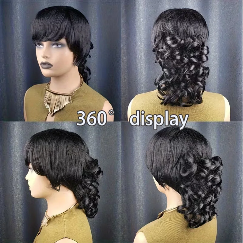 Layered Pixie Wigs Human Hair For Women Full Machine Made Natural Realistic Tangle Free Short Wig Breathable Cap Soft Texture