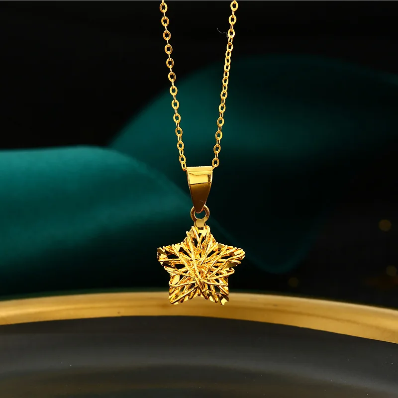 Lerca Jewelry 18K Yellow Gold Necklace with AU750 Real 18K Gold Women's Hollowed Star Pendant for Wedding Anniversary Wholesale