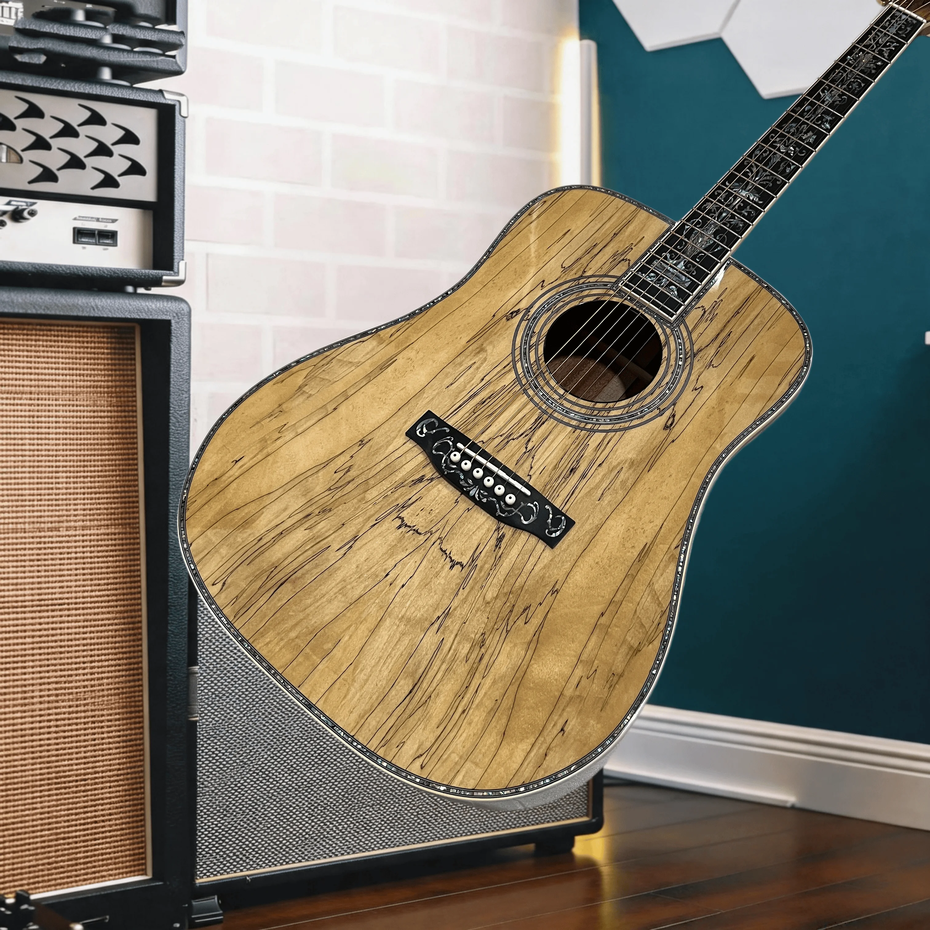 D Deluxe Abalone Binding Weathered 6 Strings Acoustic Guitar Mahogany Back Sides Ebony Bridge 41 Inch Beginner Free Shipping