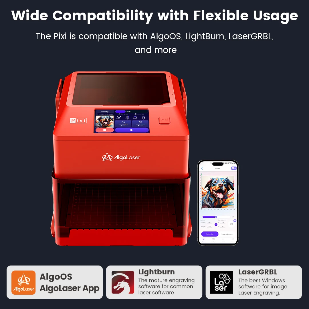 เครื่องแกะสลักเลเซอร์ AlgoLaser PIXI 5W 10W พร้อมลูกกลิ้ง หน้าจอสัมผัส เครื่องแกะสลักเลเซอร์พกพาอัจฉริยะ สำหรับธุรกิจและผู้เริ่มต้น