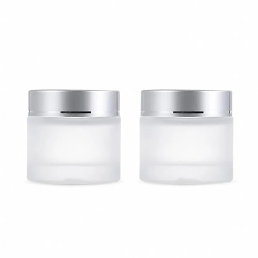 2 Pack 60ml/2Oz Frosted Glass Cream Jars with Silver Lids Empty Face Cream Containers Refillable Cosmetic Jars for Skincare, Bo