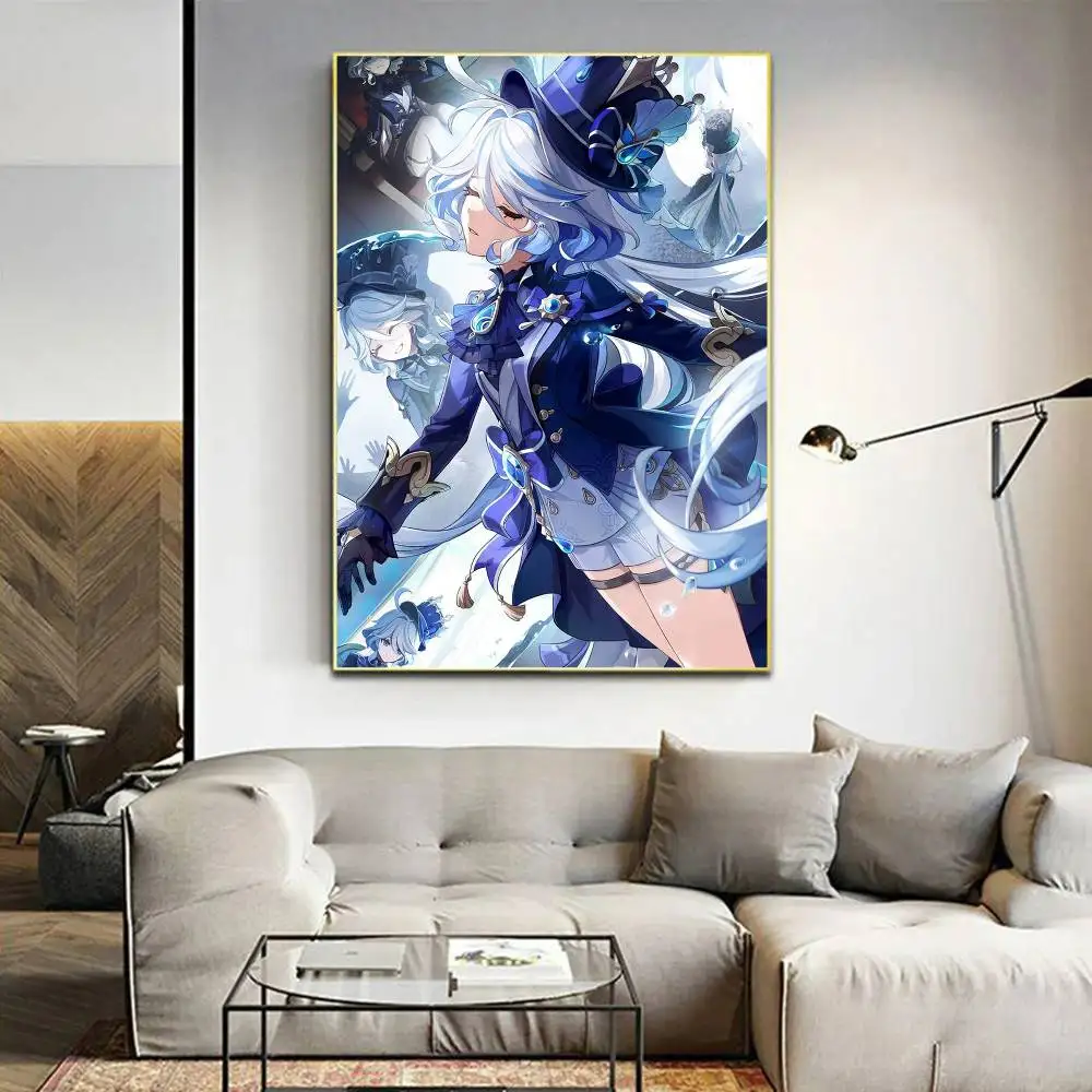 Video Game Furina G-Genshin Impact Classic Anime Poster Waterproof Paper Sticker Coffee House Bar Room Wall Decor
