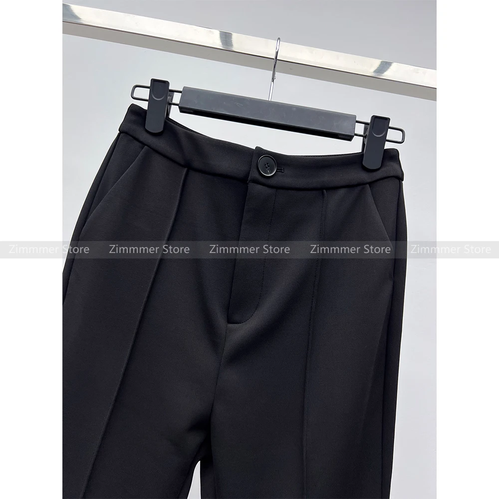 24 Early autumn new fashion versatile three-dimensional hot sewing design black high-waisted micro-legged trousers