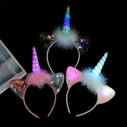 LED Glowing Unicorn Headband for Kids Girls Birthday Party Decoration Headwear Hairbands with Light Unicorn Party Decorations