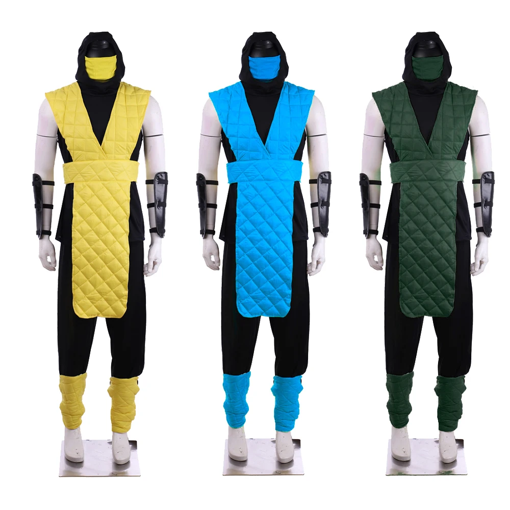 Men's MK Sub-Zero Reptile Scorpion Cosplay Costume Battle Suit with Face Covering Shotokan Ninja Fighter Suit Halloween Uniform