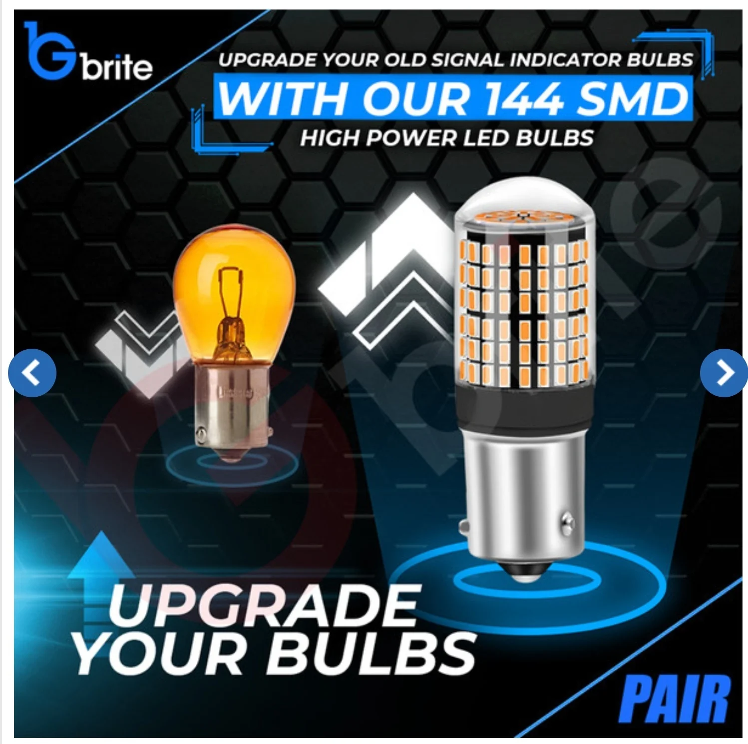 2025 update BAU15S 144SMD Amber LED Canbus Turn Signal Indicator Light Bulbs 12V