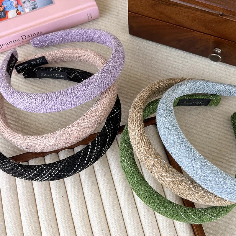 Autumn New Small Fragrant Style Tweed Plaid Sponge Headband for Woman Girls Elegant Hair Hoop Hair Band Fashion Hair Accessories